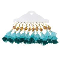 Fashion Tassel Earring, Stainless Steel, with Polyester Yarns & Resin, gold color plated, 6 pieces & fashion jewelry & for woman, blue, 71mm 