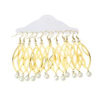 Stainless Steel Drop Earring, with ABS Plastic Pearl, gold color plated, 6 pieces & fashion jewelry & for woman, golden, 79mm 