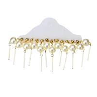Stainless Steel Drop Earring, with ABS Plastic Pearl, gold color plated, 6 pieces & fashion jewelry & for woman, golden, 53mm 
