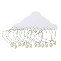 Edelstahl Hoop Ohrringe, mit ABS-Kunststoff-Perlen, Herz, silberfarben plattiert, 6 Stück & Modeschmuck & abnehmbare & für Frau, Silberfarbe, 46mm, 6PaarePärchen/setzen, verkauft von setzen