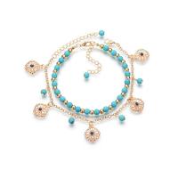 Zinc Alloy Anklet, with turquoise, with 1.97 extender chain, plated, 2 pieces & fashion jewelry & with rhinestone cm 