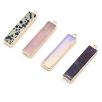Gemstone Brass Pendants, Natural Stone, with Brass, Rectangle, gold color plated & Unisex 