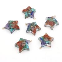 Mixed Gemstone Pendants, Resin, with Gemstone & Iron, Star, gold color plated, Unisex, mixed colors 