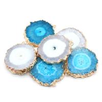 Ice Quartz Agate Pendants, Natural Stone, with Brass, gold color plated, Unisex 35-40mm 