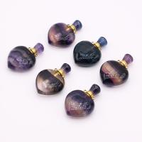 Purple Fluorite Perfume Bottle Pendant, with Brass, Heart, gold color plated, Unisex, purple 