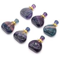 Natural Fluorite Perfume Bottle Pendant, with Brass, gold color plated, Unisex 