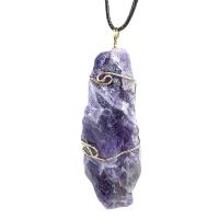 Amethyst Pendant February Birthstone , with Brass, gold color plated, fashion jewelry, purple, 45-65mm 