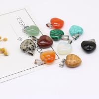 Gemstone Zinc Alloy Pendants, with Zinc Alloy, Heart, silver color plated, random style & fashion jewelry, mixed colors 