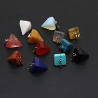 Gemstone Zinc Alloy Pendants, with Zinc Alloy, Pyramidal, silver color plated, random style & fashion jewelry, mixed colors 