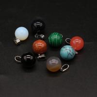 Gemstone Zinc Alloy Pendants, with Zinc Alloy, Round, silver color plated, random style & fashion jewelry, mixed colors 