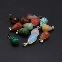 Gemstone Zinc Alloy Pendants, with Zinc Alloy, Teardrop, silver color plated, random style & fashion jewelry, mixed colors 
