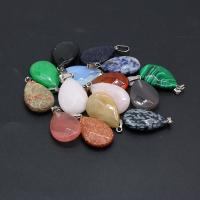 Gemstone Zinc Alloy Pendants, with Zinc Alloy, Teardrop, silver color plated, random style & fashion jewelry, mixed colors 