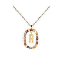 Rhinestone Zinc Alloy Necklace, Alphabet Letter, gold color plated & with rhinestone, golden .75 Inch 