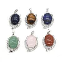 Gemstone Zinc Alloy Pendants, with Zinc Alloy, silver color plated, DIY & with rhinestone 