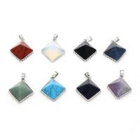 Gemstone Zinc Alloy Pendants, with Zinc Alloy, Square, silver color plated, DIY & faceted 