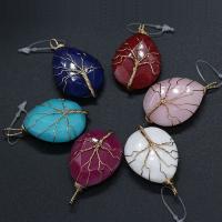 Gemstone Brass Pendants, with brass wire, Teardrop, gold color plated, DIY 