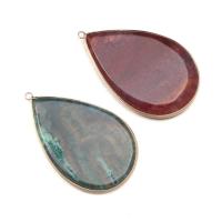 Agate Brass Pendants, with Brass, Teardrop, silver color plated, DIY 