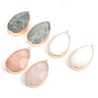 Gemstone Zinc Alloy Pendants, with Zinc Alloy, Teardrop, gold color plated, DIY & faceted 
