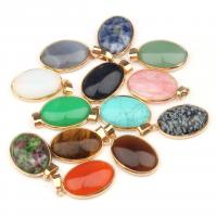 Gemstone Zinc Alloy Pendants, with Zinc Alloy, Oval, gold color plated, DIY 