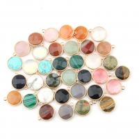 Gemstone Zinc Alloy Pendants, with Zinc Alloy, Flat Round, gold color plated, DIY & faceted 