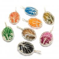 Agate Brass Pendants, with brass wire, Oval, platinum color plated, DIY 