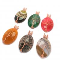 Agate Brass Pendants, with brass wire, Oval, rose gold color plated, DIY 