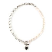 Plastic Pearl Necklace, Zinc Alloy, with Black Agate & Plastic Pearl, for woman cm 