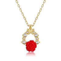 Resin Zinc Alloy Necklace, with Resin, with 1.97 extender chain, plated, fashion jewelry & micro pave cubic zirconia & for woman, red .75 Inch 
