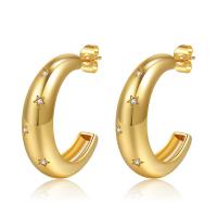 Boucles d'oreilles en laiton zircon cubique pavent, fade et jamais plaqué de haute qualité, bijoux de mode & pavé de micro zircon & pour femme, doré Vendu par paire