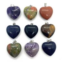 Gemstone ювелирные изделия Кулон, Полудрагоценный камень, с Железо, Сердце, Другое покрытие, DIY & различные материалы для выбора, Много цветов для выбора, 20mm, продается PC