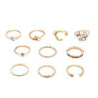 Zinc Alloy Ring Set, finger ring, with Plastic Pearl, plated, 10 pieces & with rhinestone, Inner Approx 18mm 