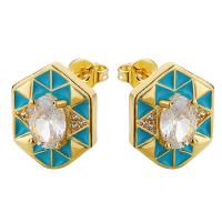 Cubic Zirconia Pendiente Brass Micro Pave, metal, chapado en color dorado, Joyería & micro arcilla de zirconia cúbica & esmalte, más colores para la opción, 13x14mm, Vendido por Par