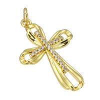Cubic Zirconia Micro Pave Brass Pendant, Cross, gold color plated, micro pave cubic zirconia & hollow Approx 2mm 