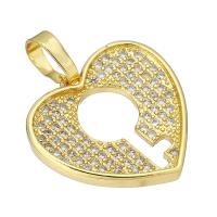 Cubic Zirconia Micro Pave Brass Pendant, Heart, gold color plated, micro pave cubic zirconia & hollow Approx 4mm 