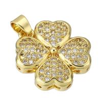 Cubic Zirconia Micro Pave Brass Pendant, Four Leaf Clover, gold color plated, micro pave cubic zirconia Approx 2mm 