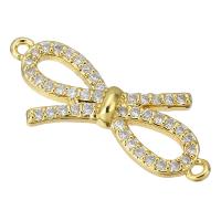 Cubic Zirconia Micro Pave Brass Connector, Bowknot, gold color plated, micro pave cubic zirconia & hollow Approx 1mm 