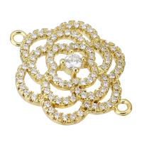 Cubic Zirconia Micro Pave Brass Connector, Flower, gold color plated, micro pave cubic zirconia & hollow Approx 1mm 