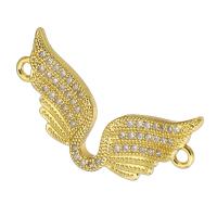 Cubic Zirconia Micro Pave Brass Connector, Wing Shape, gold color plated, micro pave cubic zirconia Approx 1mm 
