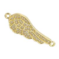 Cubic Zirconia Micro Pave Brass Connector, Wing Shape, gold color plated, micro pave cubic zirconia & hollow Approx 1.5mm 