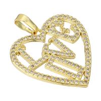 Cubic Zirconia Micro Pave Brass Pendant, Heart, gold color plated, micro pave cubic zirconia & hollow Approx 3mm 
