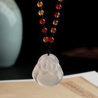 White Chalcedony Sweater Necklace, with Agate, Buddha, Unisex, original color Approx 23.62 Inch 