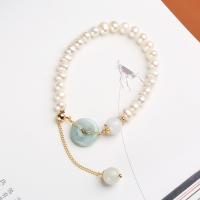 Cultured Freshwater Pearl Brass Bracelet, with Jadeite & Brass, 14K gold-filled & for woman, 6mm,3.5*15mm,9mm Approx 16-20 cm 