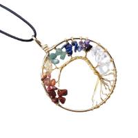 Tree Of Life Pendants, Zinc Alloy, with Natural Gravel, mixed colors, 50mm 