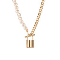 Zinc Alloy Necklace, with Plastic Pearl, with 2.76 extender chain, plated, fashion jewelry & for woman, golden, 25mm .13 Inch 