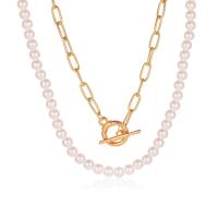 Mode-Multi-Layer-Halskette, Zinklegierung, mit Kunststoff Perlen, plattiert, 2 Stück & Modeschmuck & für Frau, goldfarben, Länge:16.54 ZollInch, verkauft von setzen