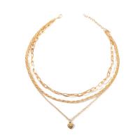 Fashion Multi Layer Necklace, Zinc Alloy, plated, three layers & fashion jewelry & for woman, golden .35 Inch 