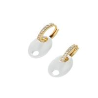 Huggie Hoop Drop Earring, laiton, Placage de couleur d'or, bijoux de mode & pavé de micro zircon & émail, blanc Vendu par paire