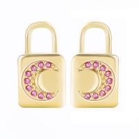 Cubic Zirconia Micro Pave Brass Earring, Lock, gold color plated, fashion jewelry & micro pave cubic zirconia 