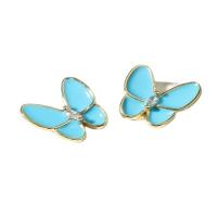 Cubic Zirconia Micro Pave Brass Earring, Butterfly, gold color plated, fashion jewelry & micro pave cubic zirconia & enamel 