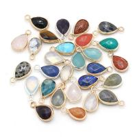 Gemstone Brass Pendants, Natural Stone, with Brass, Teardrop, plated & Unisex & faceted 15-20mm 